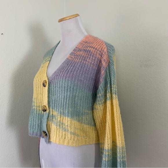 Full Tilt Marled Color Block Cardigan Sweater Sz XS Pastel Lightweight Acrylic - Picture 8 of 16